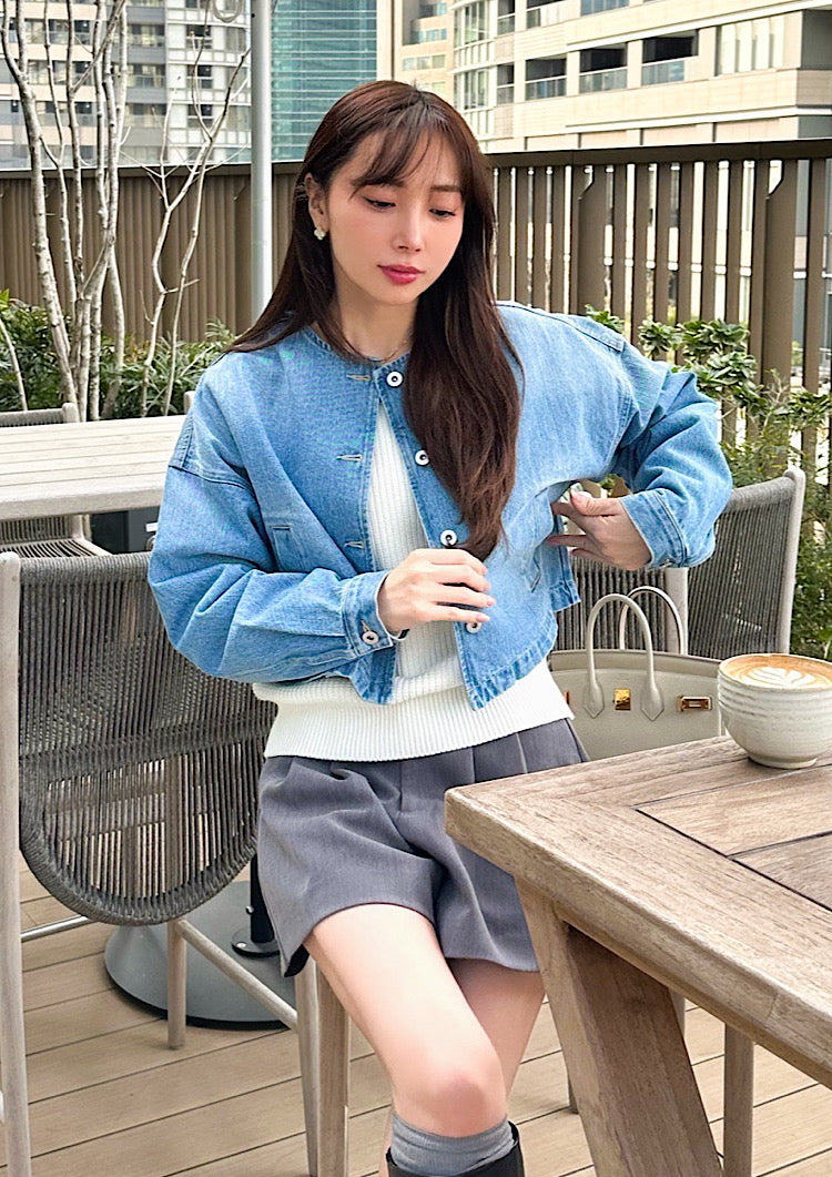 LD Collarless denim jacket LD045
