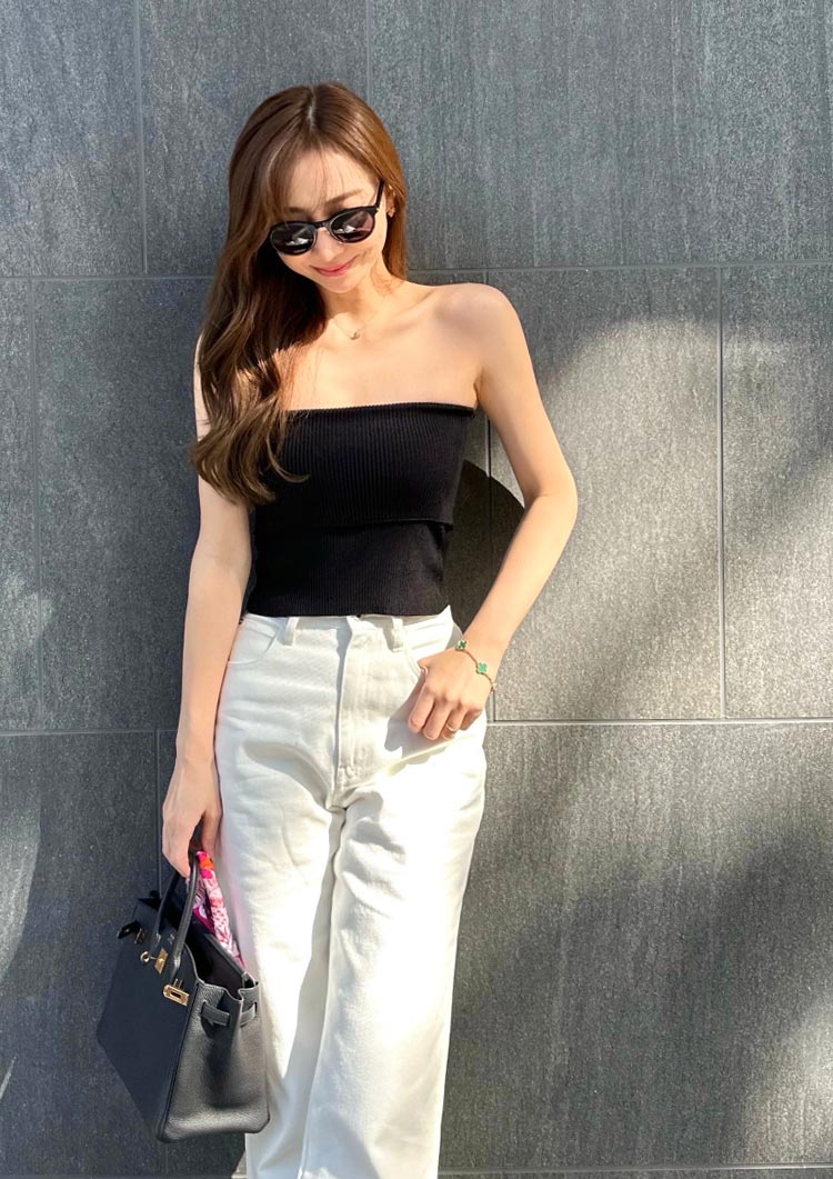 Summer rib knit bear top LD017