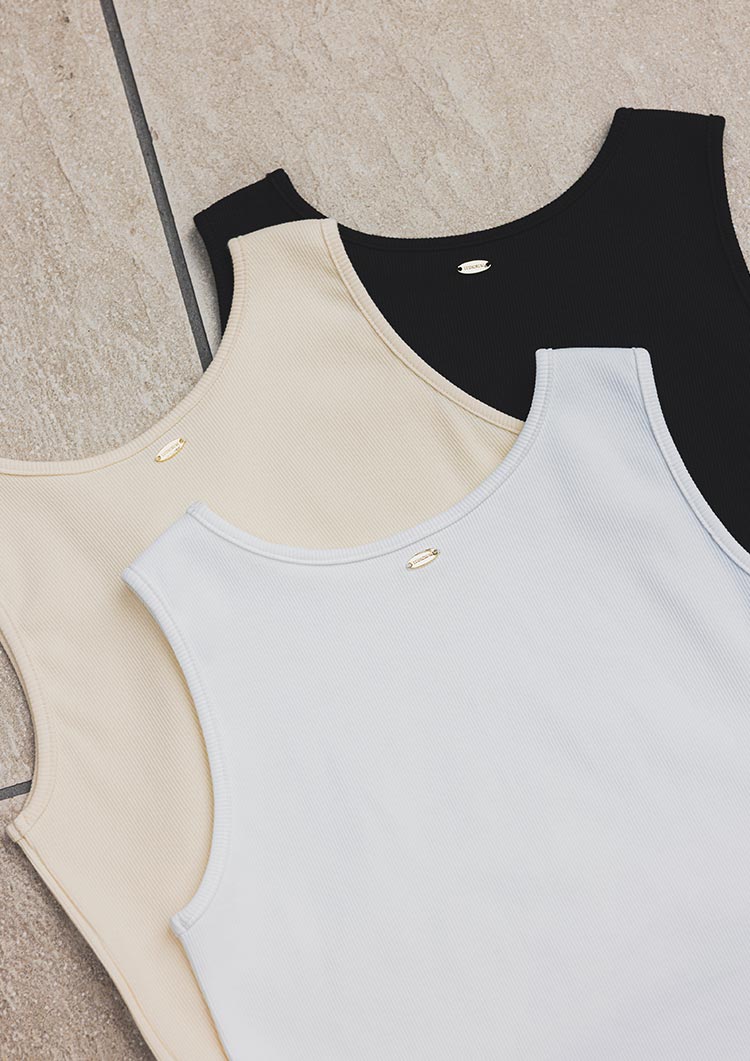 Rib cut short tank top LD019