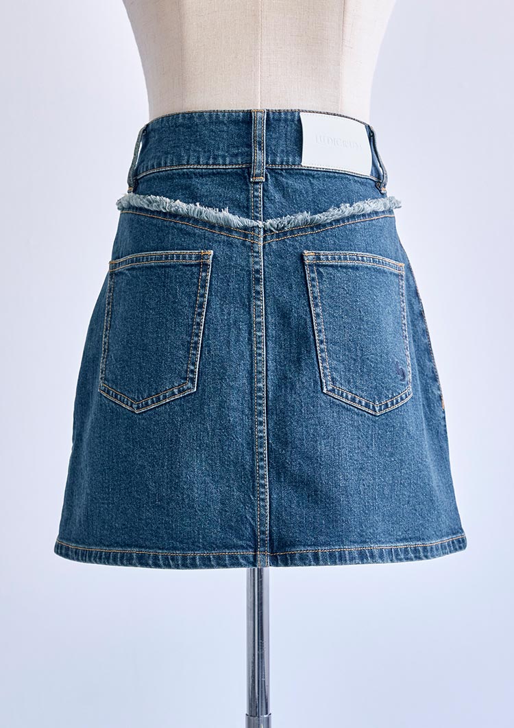 LD Back fringe denim skirt LD025