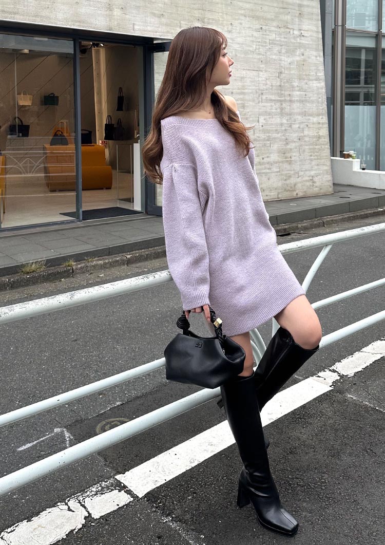 Off shoulder knit onepiece LD033