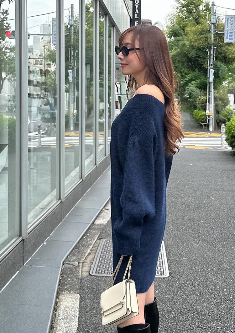 Off shoulder knit onepiece LD033
