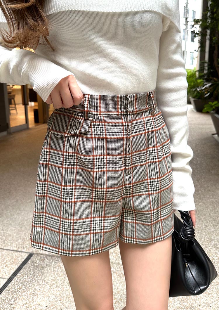 Glen check short pants LD040
