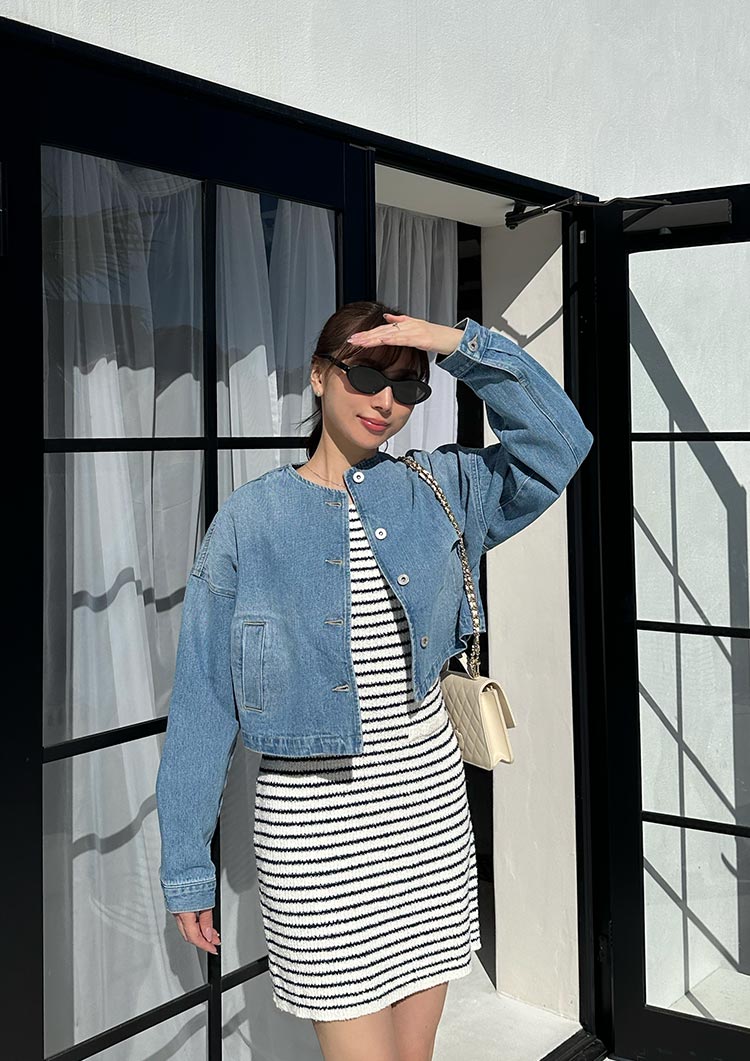 LD Collarless denim jacket LD045