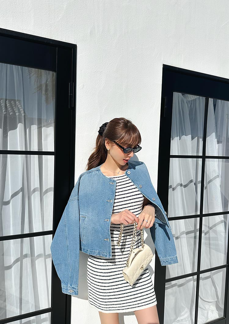 Loop yarn border knit onepiece LD050