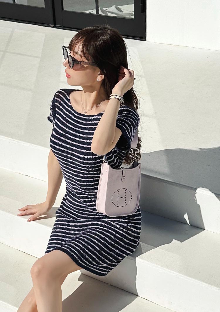 Loop yarn border knit onepiece LD050
