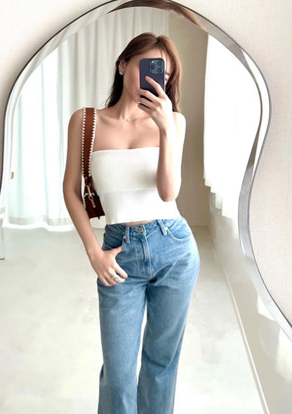 Summer rib knit bear top　LD017
