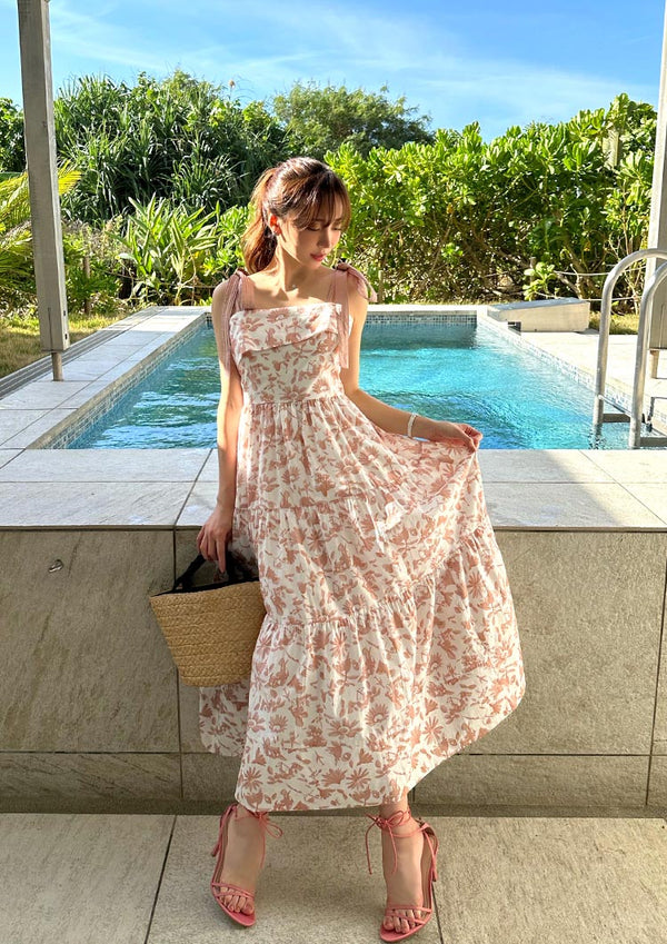 2Way Resort cotton dress LD021 - Beige Flower