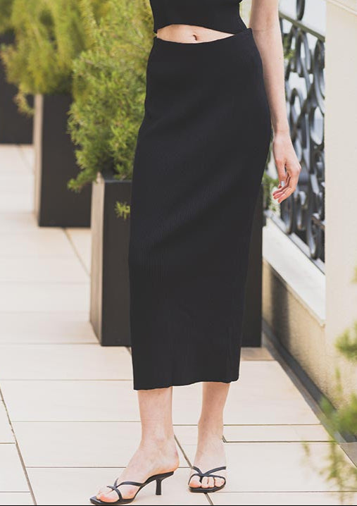 Summer rib knit tight Skirt　LD011 - Black