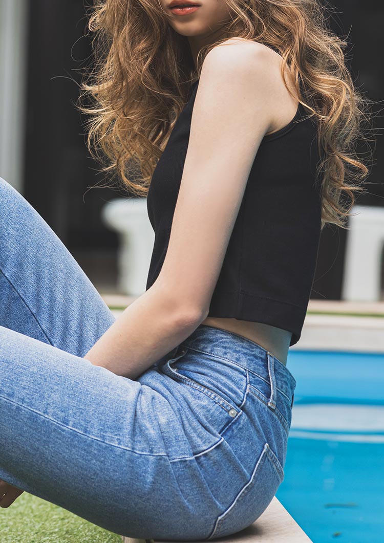 Rib cut short tank top　LD019