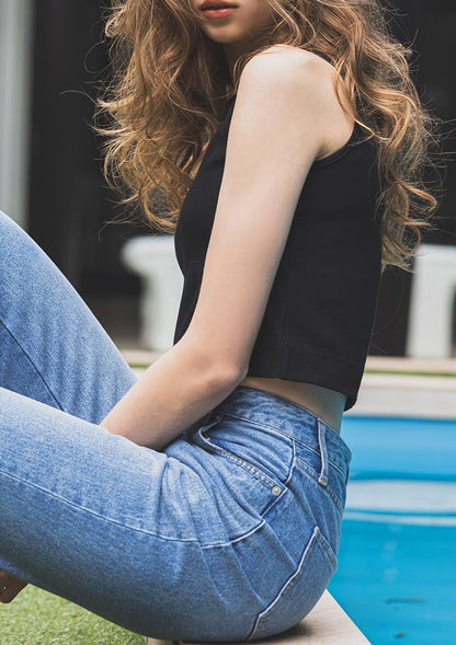 Rib cut short tank top　LD019