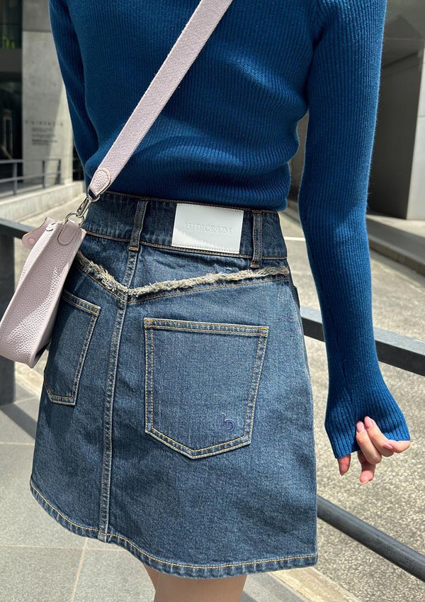 LD Back fringe denim skirt　LD025 - Blue