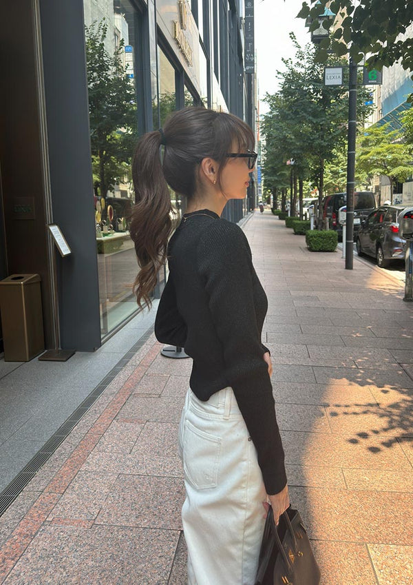LD long sleeve knit top　LD027 - Glitter black