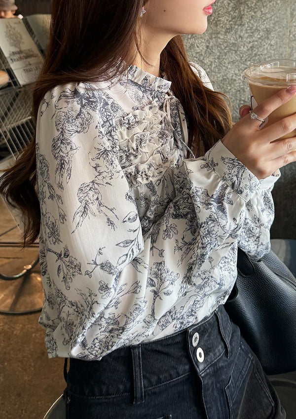 Floral blouse　LD028 - Black
