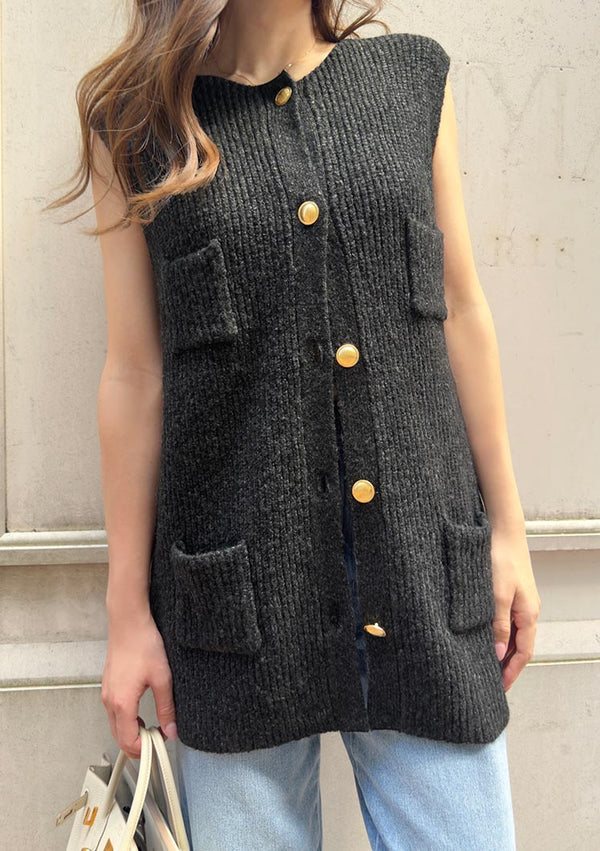 Sleeveless knit gilet　LD030 - Charcoal gray