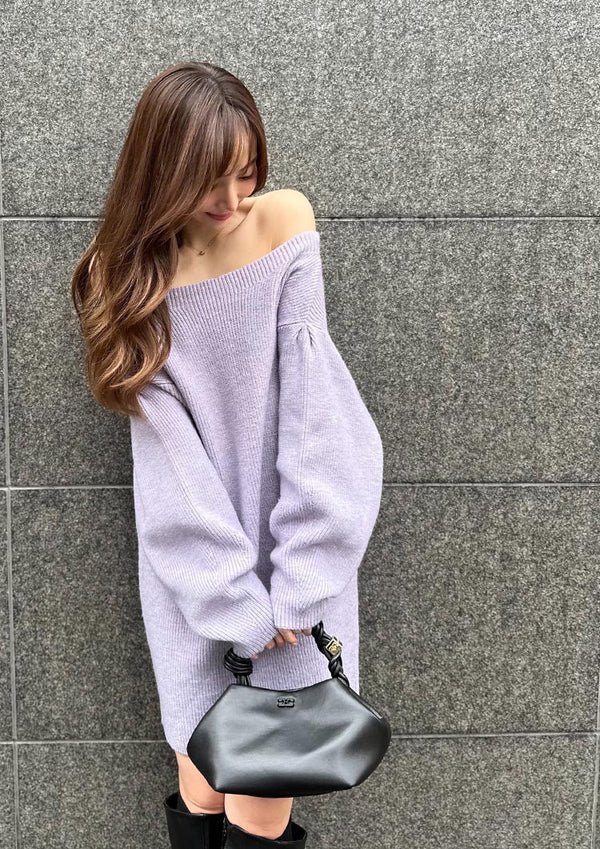 Off shoulder knit onepiece　LD033 - Lilac