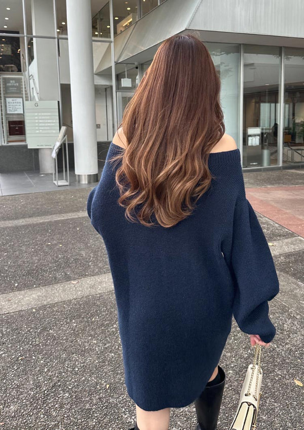 Off shoulder knit onepiece　LD033 - Navy