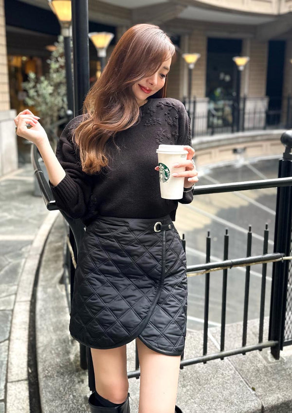 Quilted wrap mini skirt　LD034 - Black