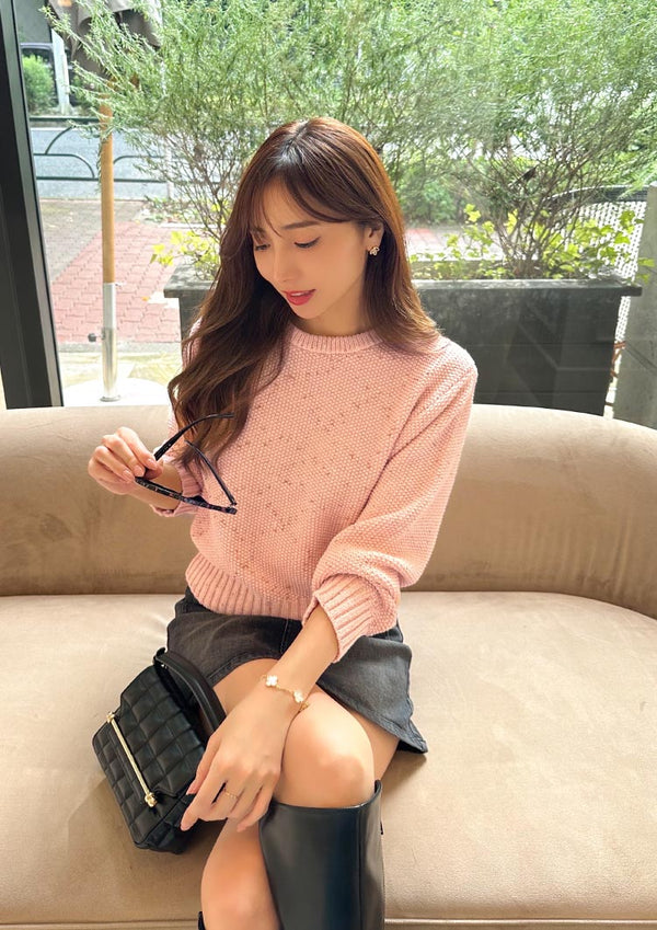 Mix knit top　LD038 - Light pink