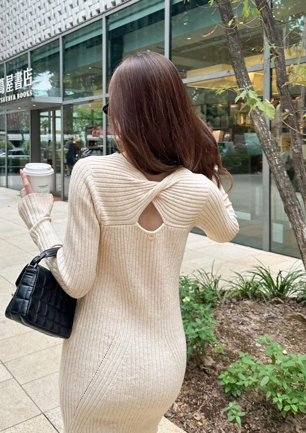 Backtwist semiflare onepiece　LD043 - Melange beige