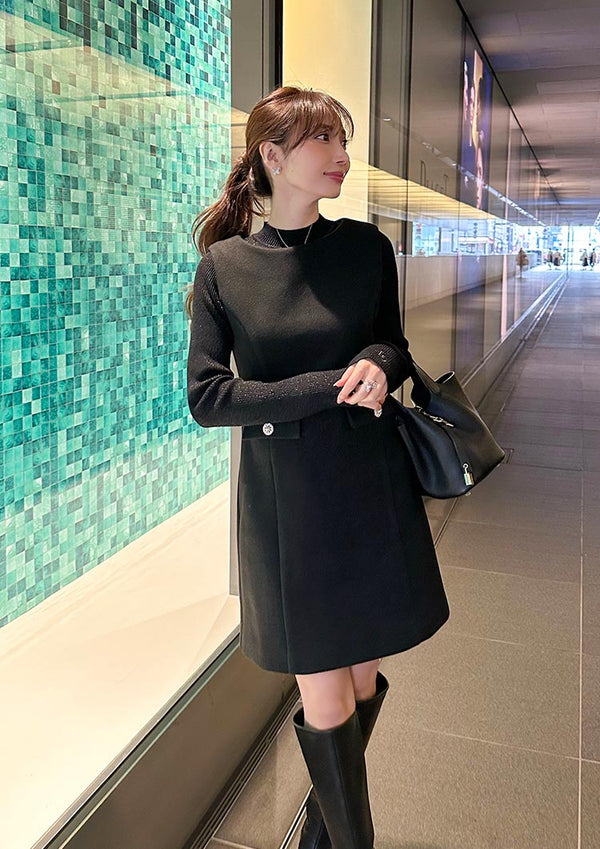Melton bijou onepiece　LD044 - Black