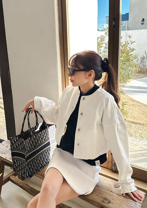 LD Collarless denim jacket　LD045 - Off White