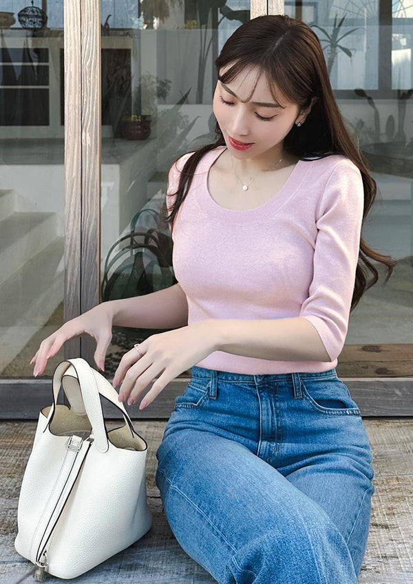 Deep U neck Knit top　LD046