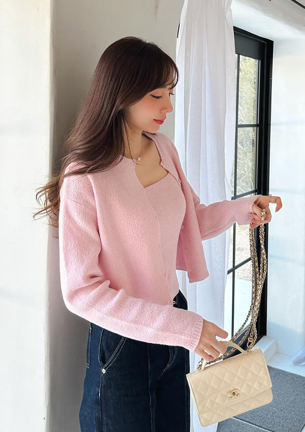 Loop yarn knit cardigan　LD051 - Sakura pink