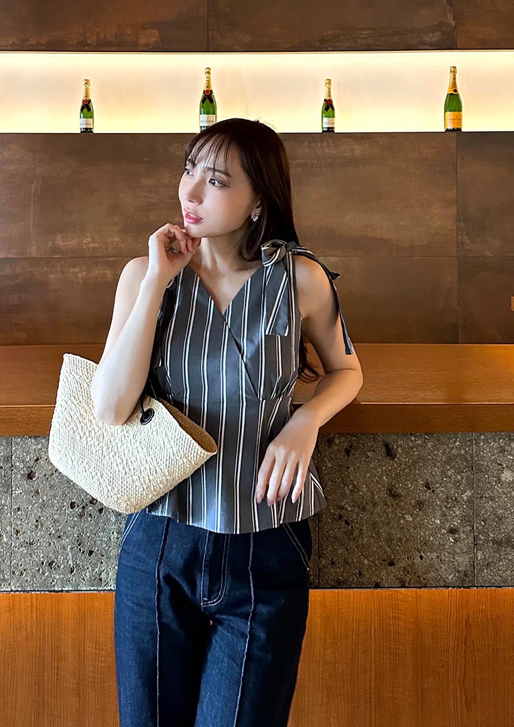 Shoulder ribbon blouse　LD055