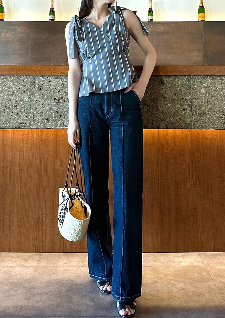 Shoulder ribbon blouse　LD055