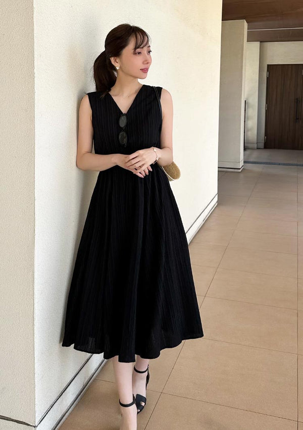 Vneck drawstring dress　LD056 - Black