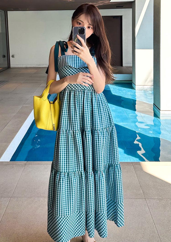 2Way Resort checkered dress　LD057 - Blue×Green