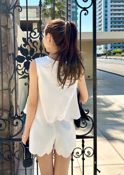2way scalloped sleeveless tops　LD058