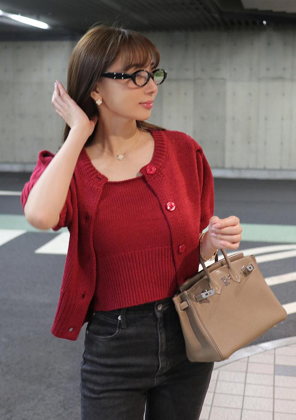 Low gauge knit ensemble　LD066 - Rose red