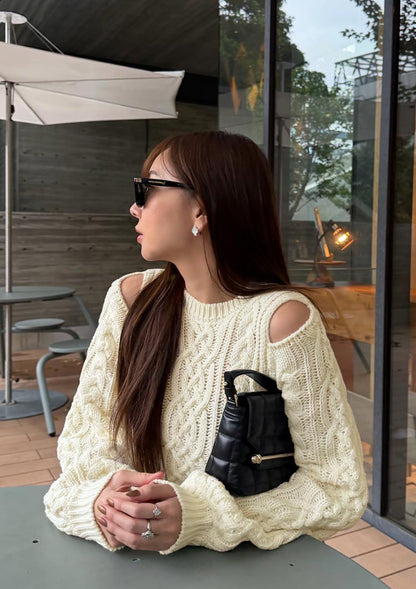 Cable knit wool top　LD068