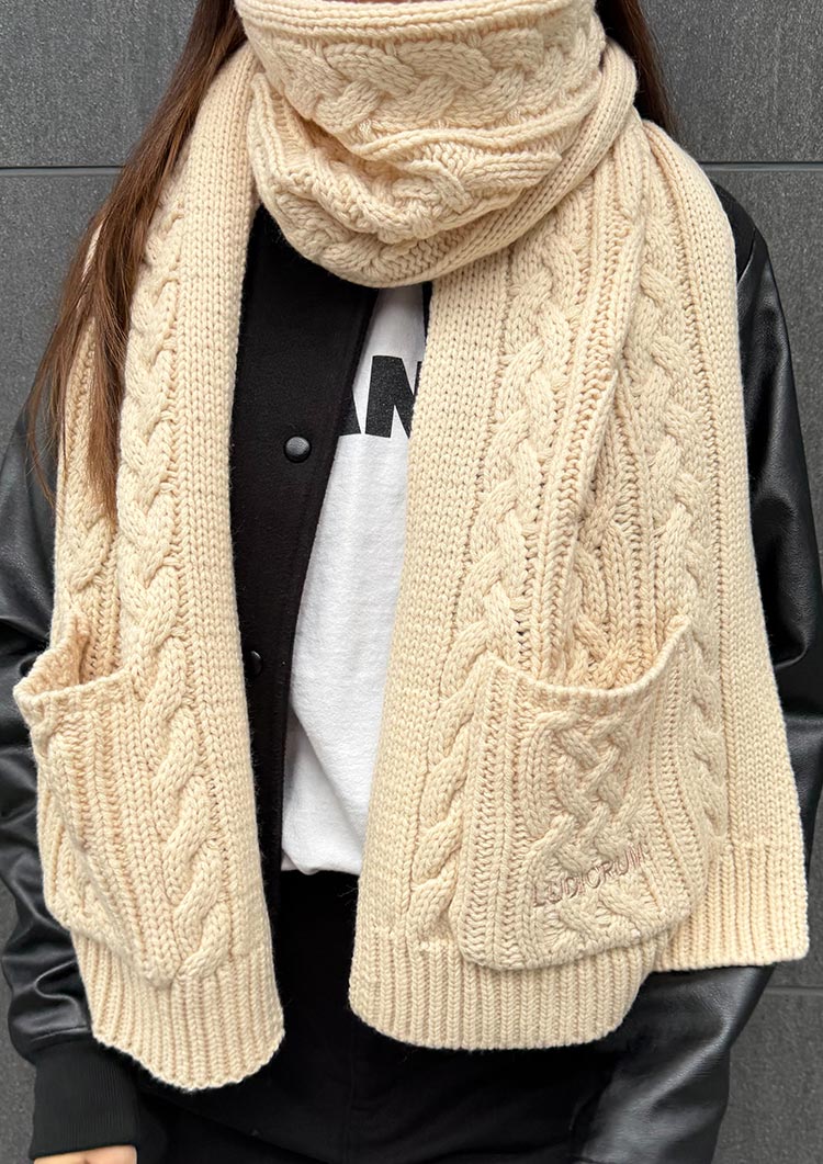 Cable knit wool scarf　LD070