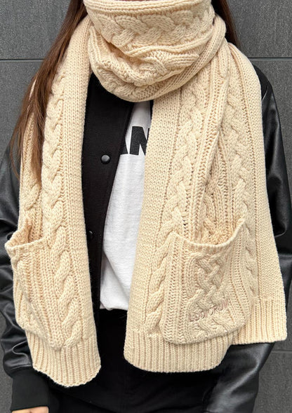 Cable knit wool scarf　LD070