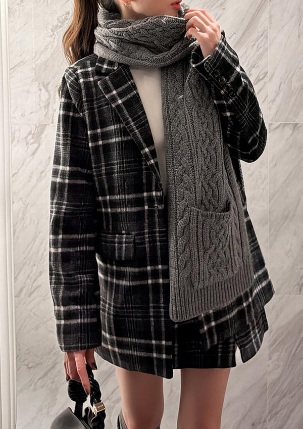 Cable knit wool scarf　LD070 - Melange gray