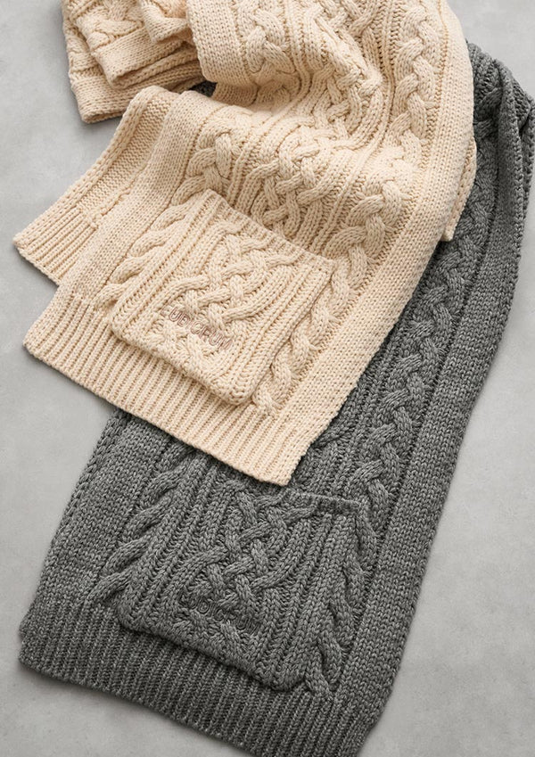 Cable knit wool scarf　LD070