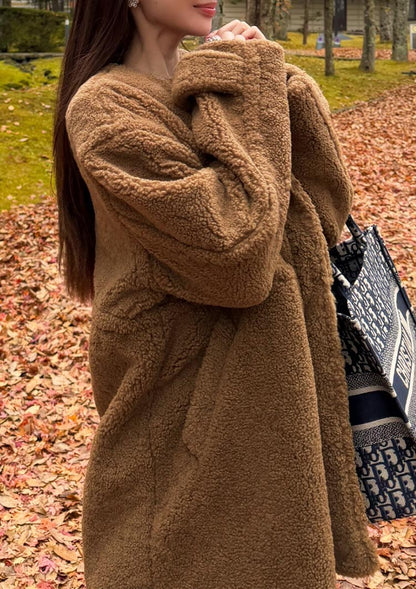 Collarless boa coat　LD075