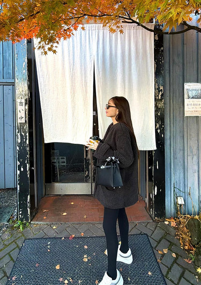 Collarless boa coat　LD075