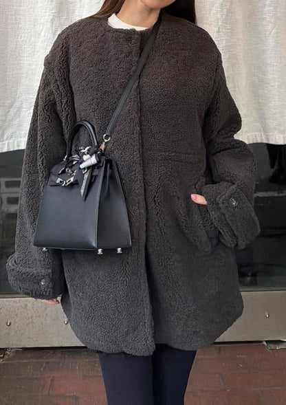 Collarless boa coat　LD075