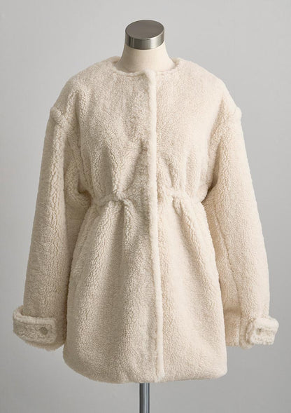 Collarless boa coat　LD075