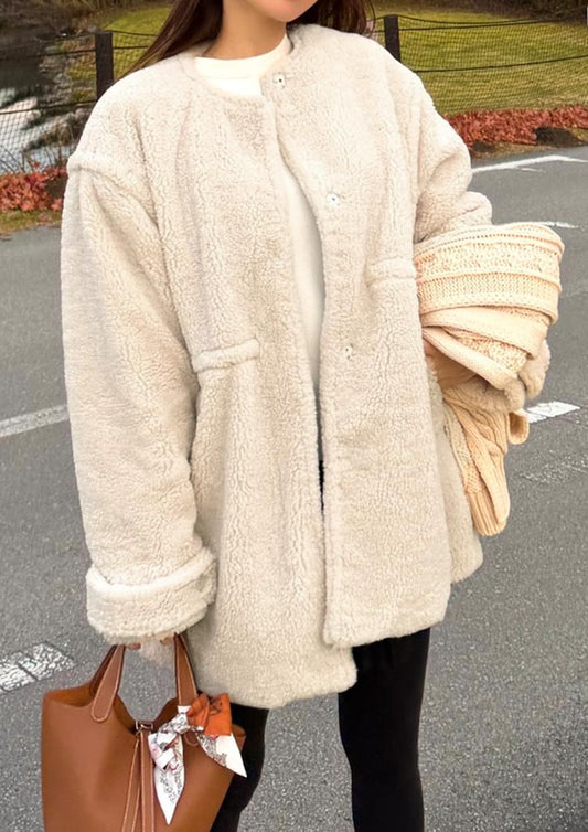 Collarless boa coat　LD075