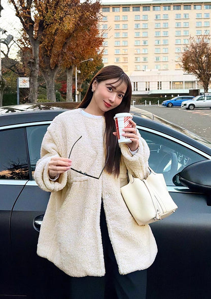 Collarless boa coat　LD075