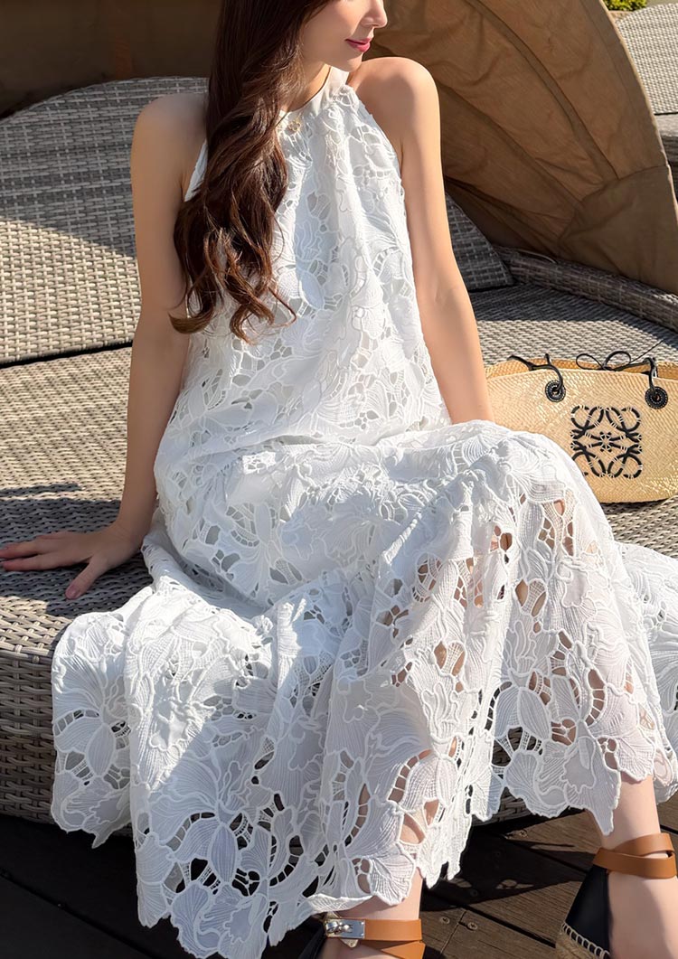 Scalloped Lace Halter Dress　LD079