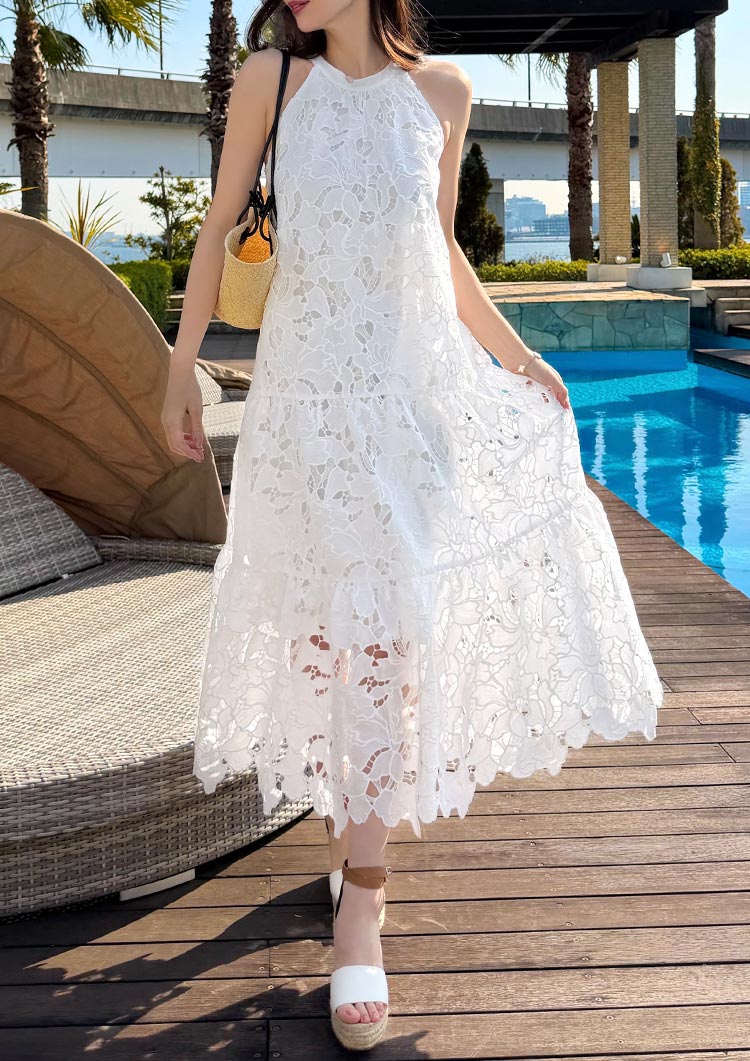 Scalloped Lace Halter Dress　LD079