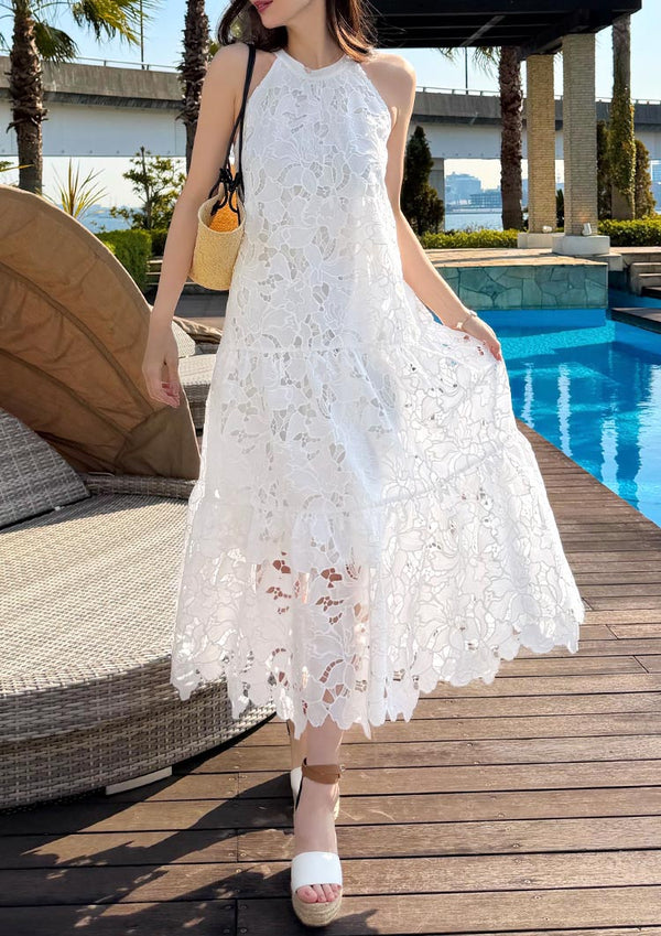 Scalloped Lace Halter Dress　LD079