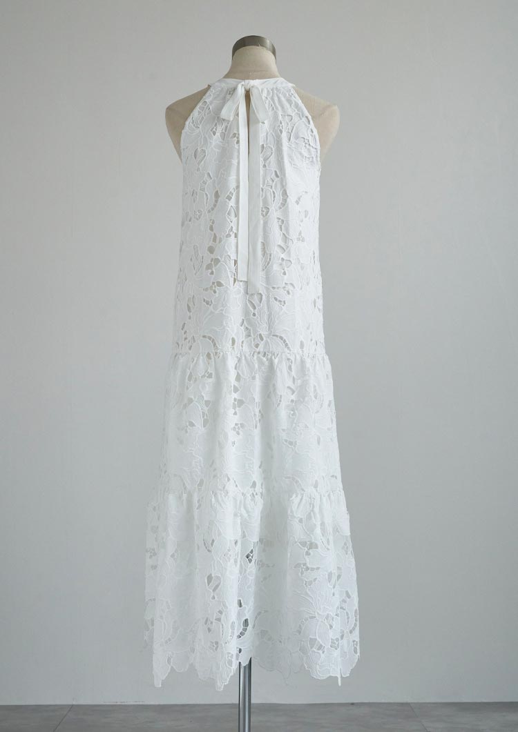 Scalloped Lace Halter Dress　LD079
