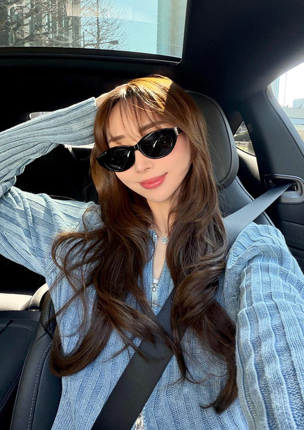 Rib Knit Zip Cardigan　LD082 - Blue